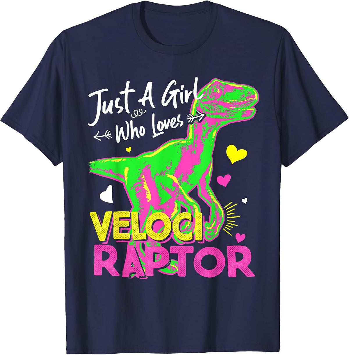 Just A Girl Who Loves Velociraptor | Girl Dinosaur Party T-Shirt - Navy Blue
