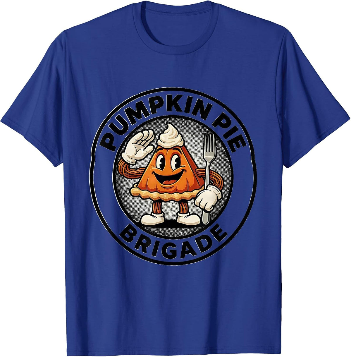 Pumpkin Pie Brigade Retro Cartoon Funny Thanksgiving Pie T-Shirt - Royal Blue