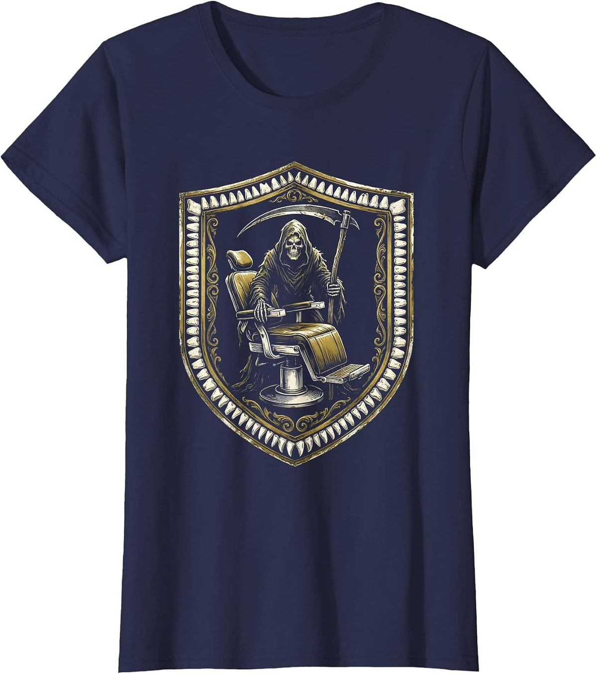 Women's Dental Halloween Grim Reaper Dentist Chair T-Shirt - Navy Blue