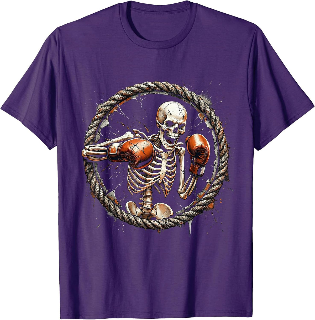 Skeleton Boxer Mid-Punch Ring Spotlight Graphic T-Shirt - Purple