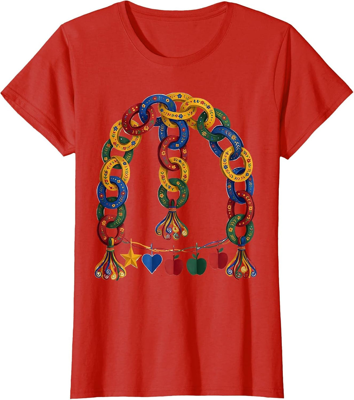 Kindergarten Teacher Construction Paper Chain Garland T-Shirt - Red