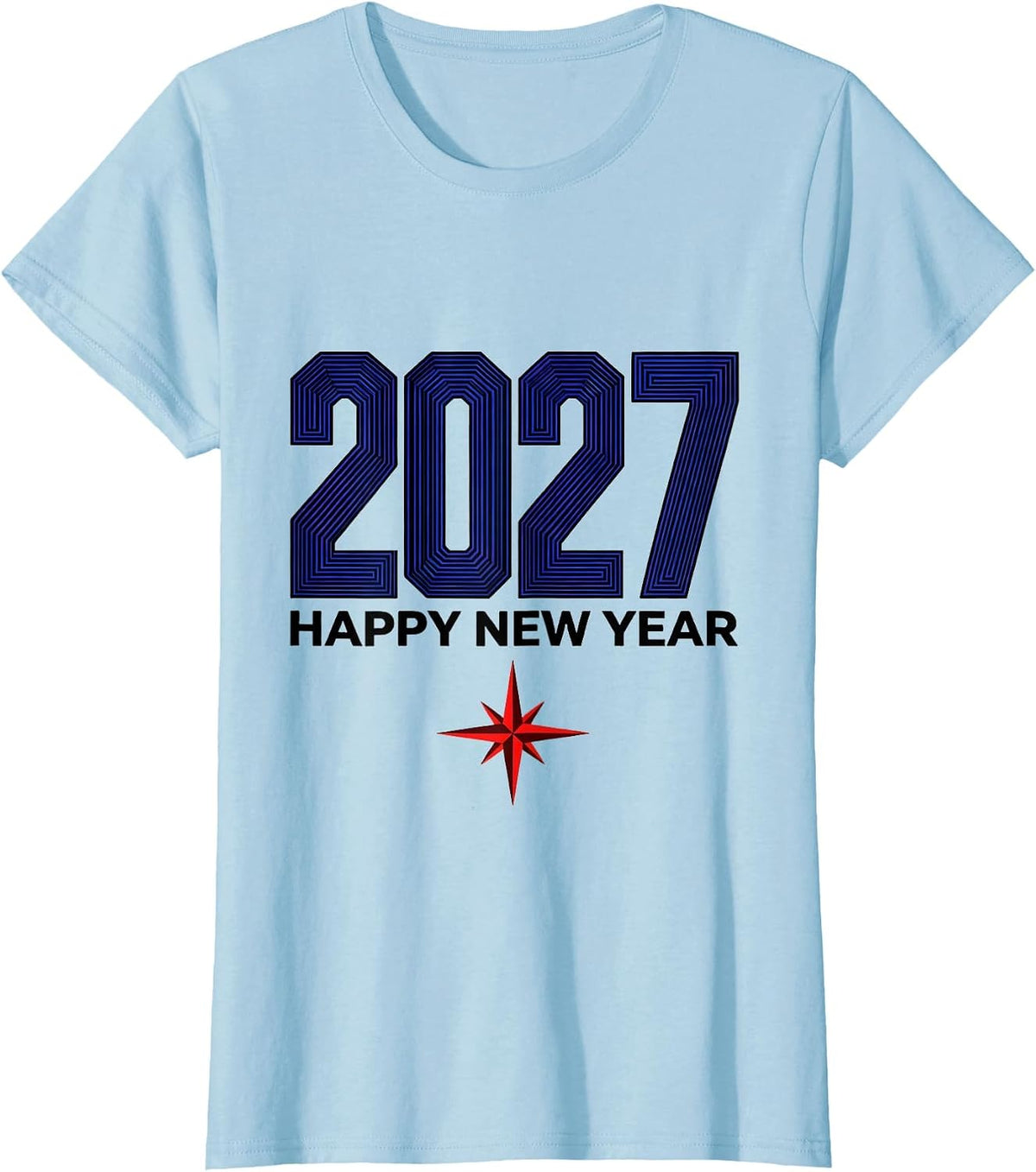 Happy New Year 2027 Geometric Party Host Family Matching T-Shirt - Baby Blue