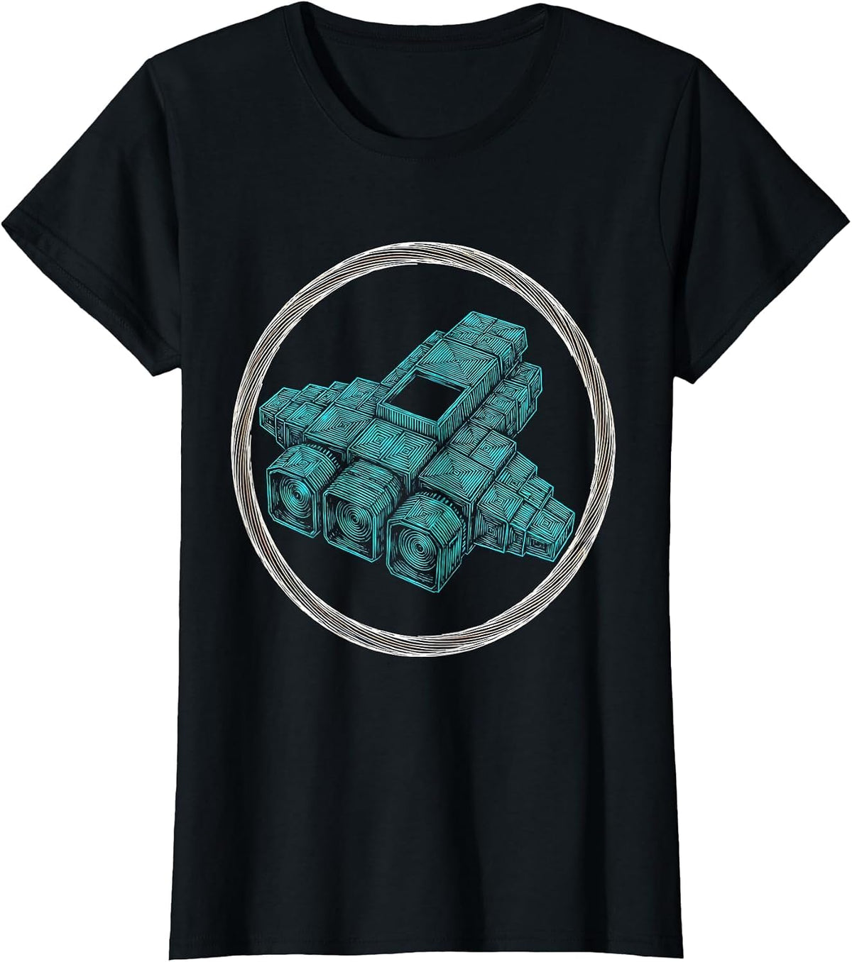 Pixel Art Spaceship Glowing Squares Retro Space T-Shirt - Black