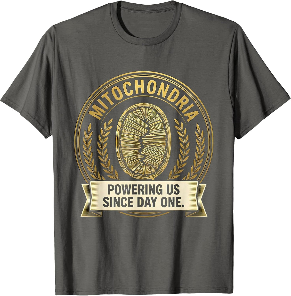 Mitochondria Powering Us Since Day One Science Nerd T-Shirt - Asphalt Grey