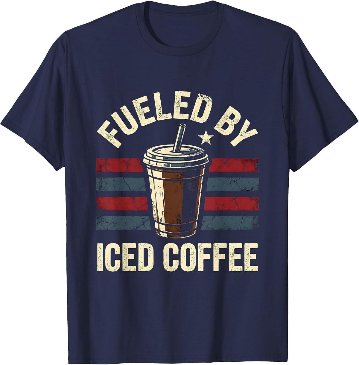 Fueled by Iced Coffee Funny Caffeine Design T-Shirt - Navy Blue