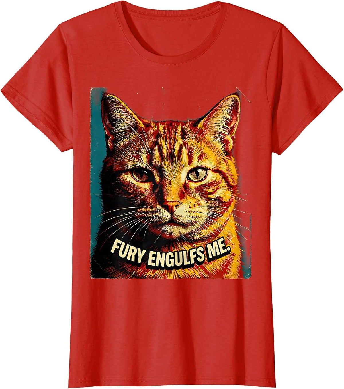 Fury Engulfs Me Pulp Cover Cat Meme Sarcastic Humor T-Shirt - Red