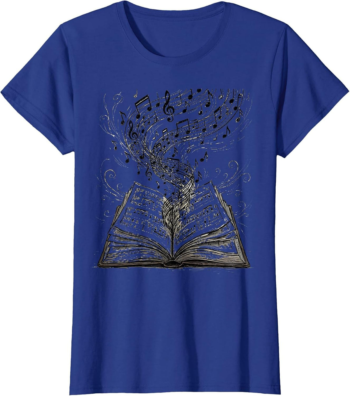 Women's Music Teacher Open Book Flying Notes Illustration T-Shirt - Royal Blue