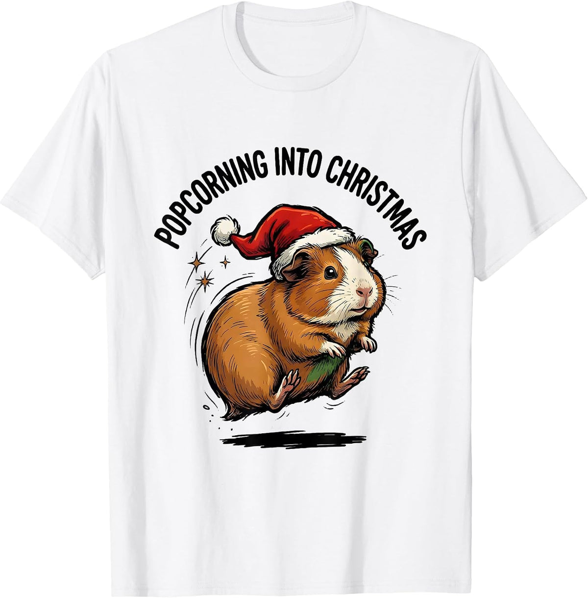 Men's Popcorning Into Christmas Funny Guinea Pig Christmas Santa T-Shirt - White