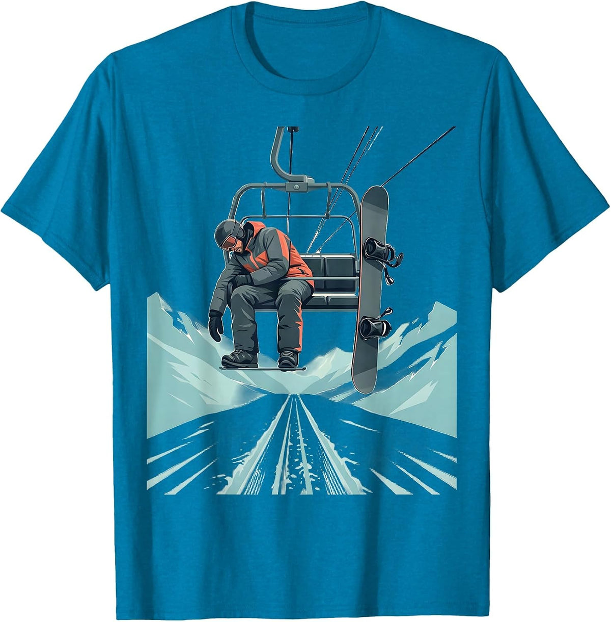Sleeping Snowboarder Chairlift Slumped Humor Gift T-Shirt - Sapphire Blue