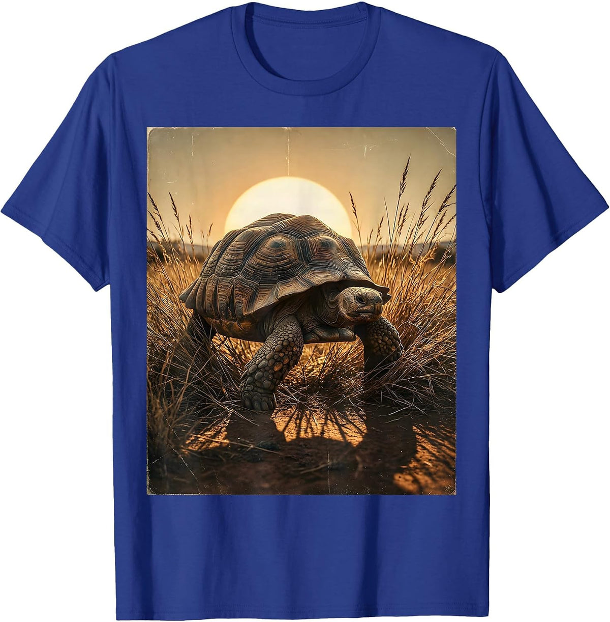 Men's Giant Tortoise Safari Wildlife Illustration T-Shirt - Royal Blue