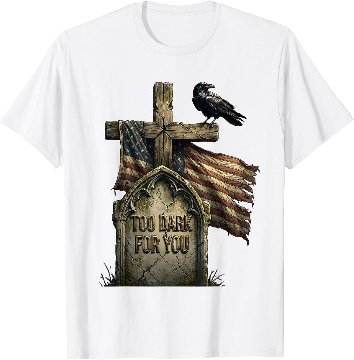 Men's Too Dark For You Goth Dark Aesthetic Design T-Shirt - White