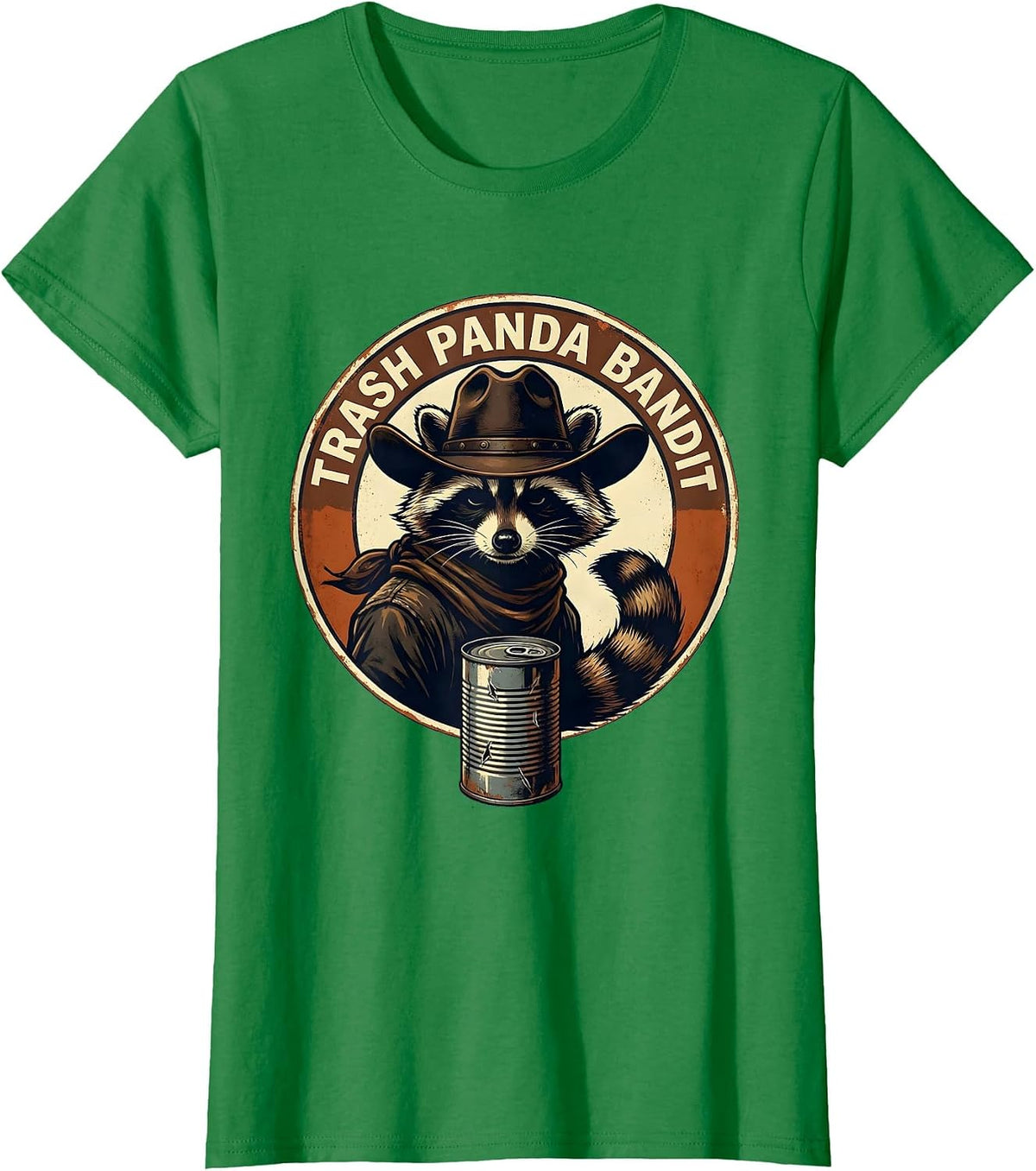 Women's Trash Panda Bandit Vintage Raccoon Western Cowboy Humor T-Shirt - Kelly Green