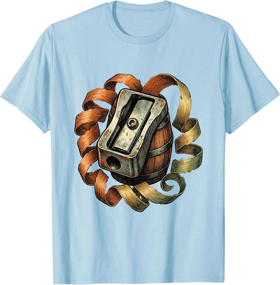 Men's Colorful Pencil Sharpener Art Teacher Design T-Shirt - Baby Blue