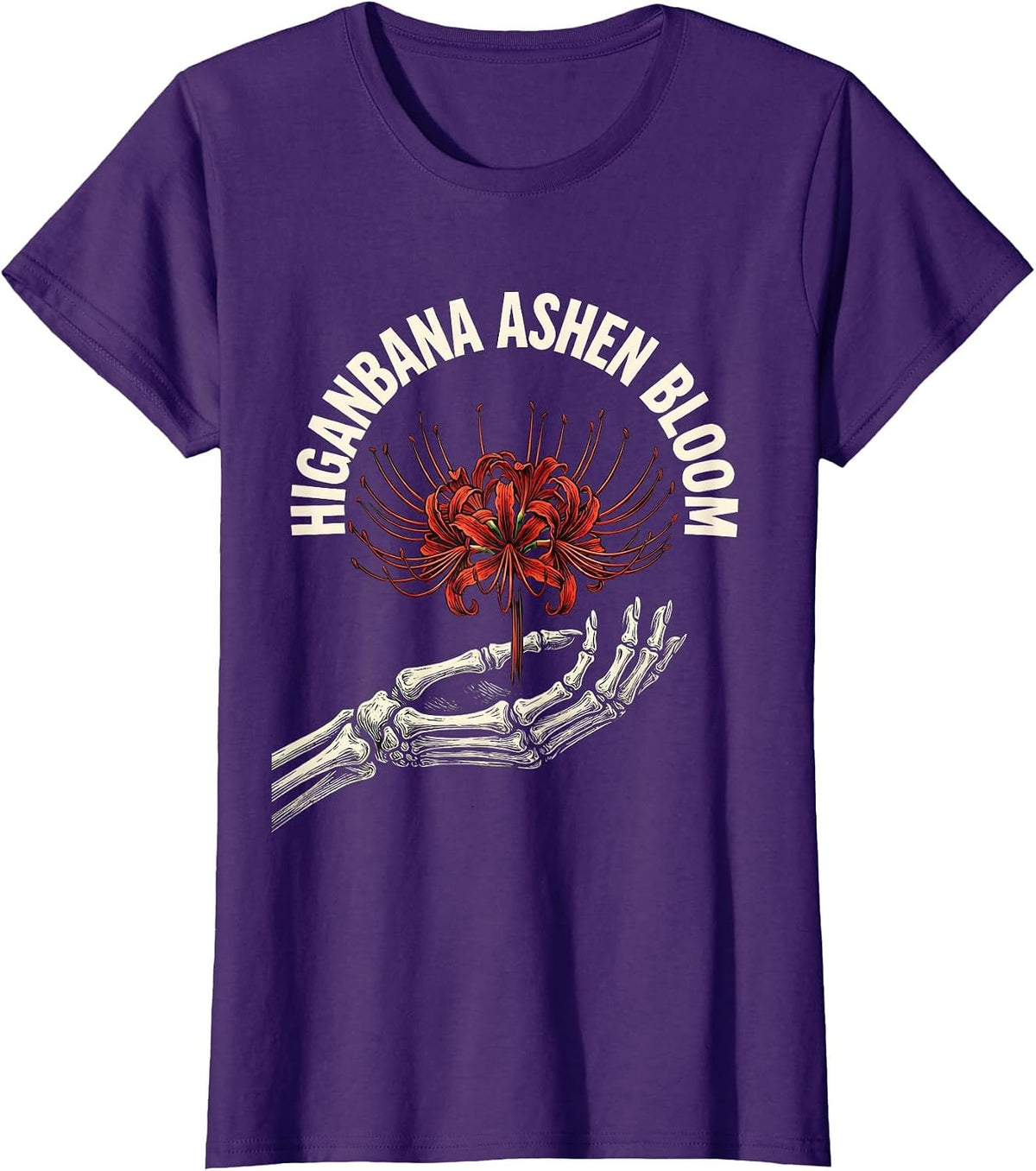 Women's Higanbana Ashen Bloom Horror Anime Kawaii Goth Aesthetic T-Shirt - Purple