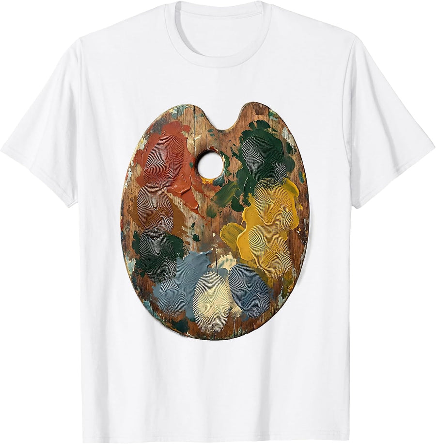 First Grade Teacher Paint Palette Fingerprint Art T-Shirt - White