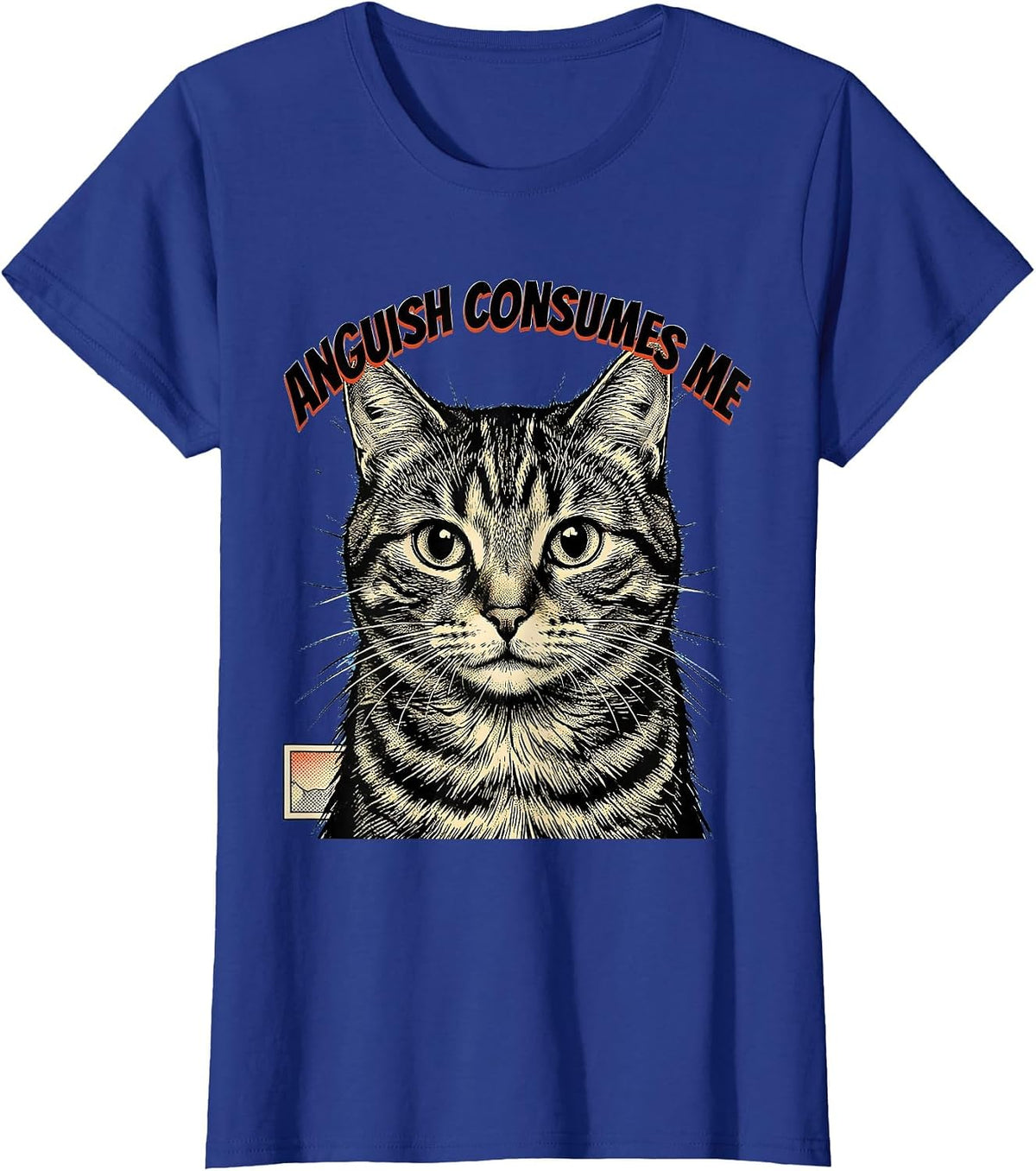 Women's Anguish Consumes Me Comic Book Cat Meme Sarcastic Humor T-Shirt - Royal Blue