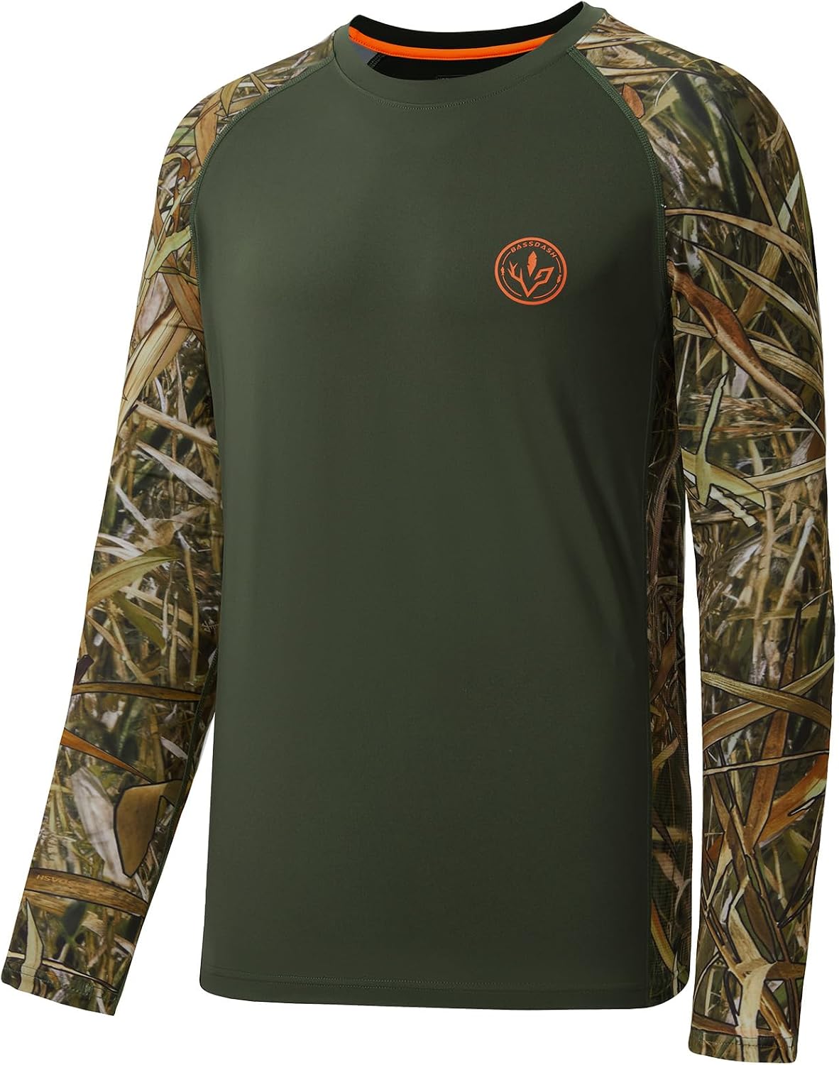 BASSDASH Men’s Lightweight Camo Hunting Shirt UPF 50+ Sun Protection Long Sleeve Hiking Fishing Performance Tee Mesh Panels