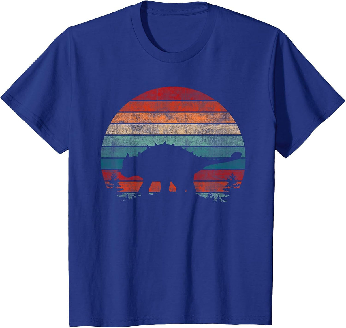 Retro Sunset Jurassic Ankylosaurus Dinosaur T-Shirt - Royal Blue