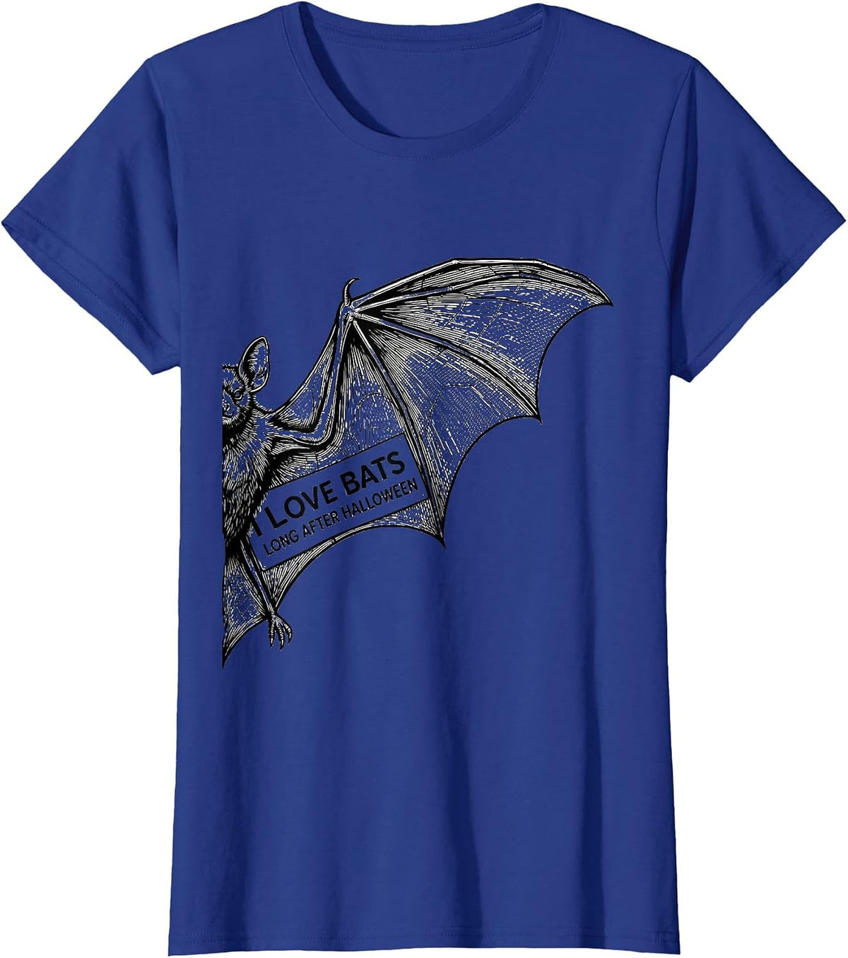 Women's I Love Bats Long After Halloween Vintage Bat Lover Halloween T-Shirt - Royal Blue