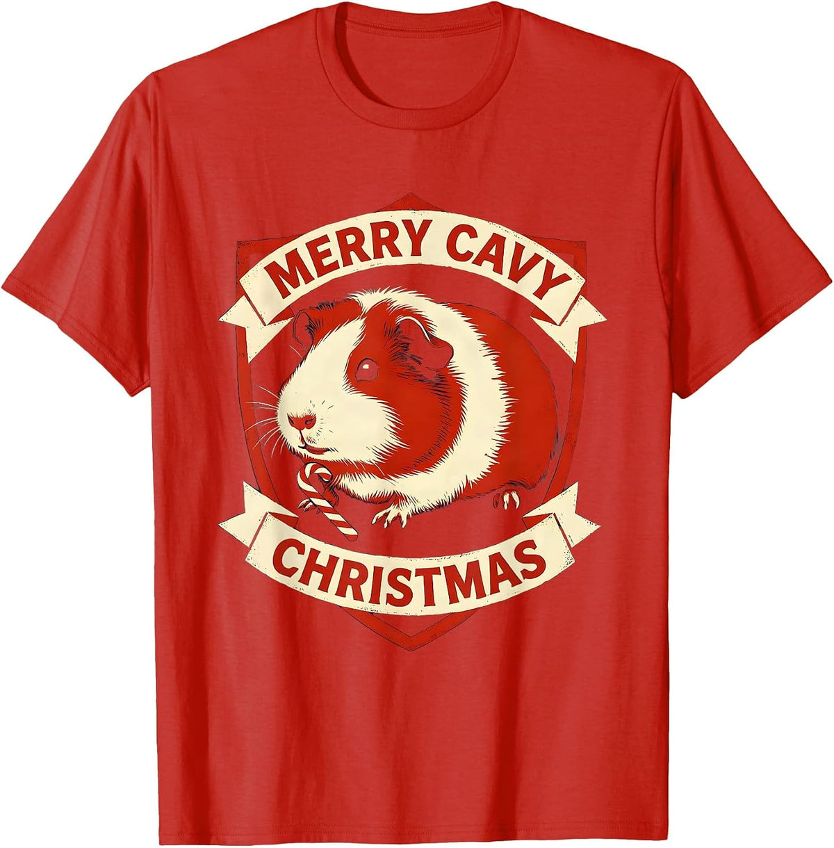 Men's Merry Cavy Christmas Funny Guinea Pig Pet Lover Holiday T-Shirt - Red