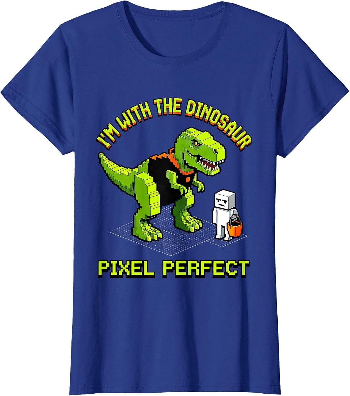 Women's I'm With The Dinosaur Pixel Perfect Funny Halloween Costume T-Shirt - Royal Blue