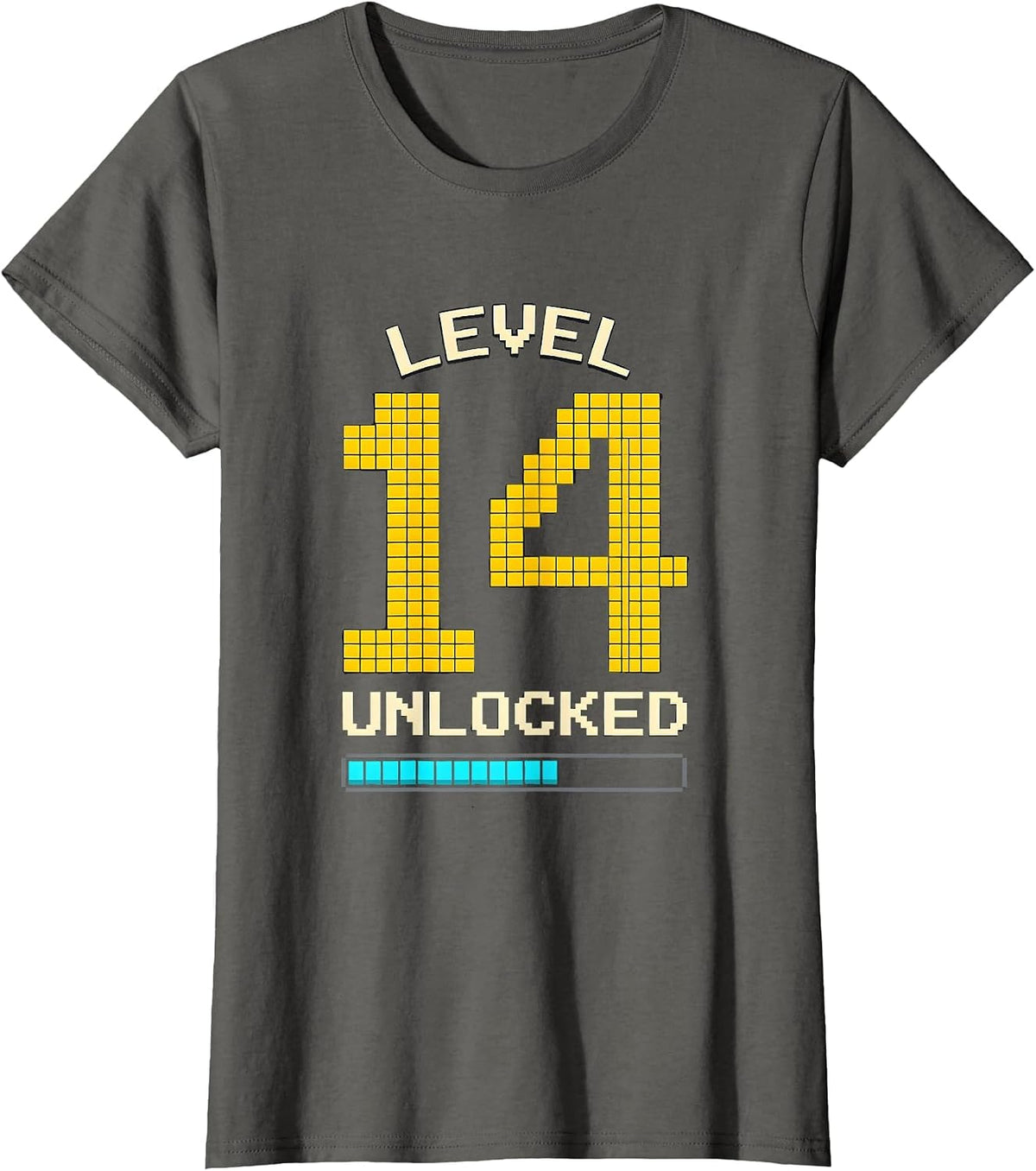 Women's Level 14 Unlocked Pixel Art Gamer Birthday Boy Video Game T-Shirt - Asphalt Grey