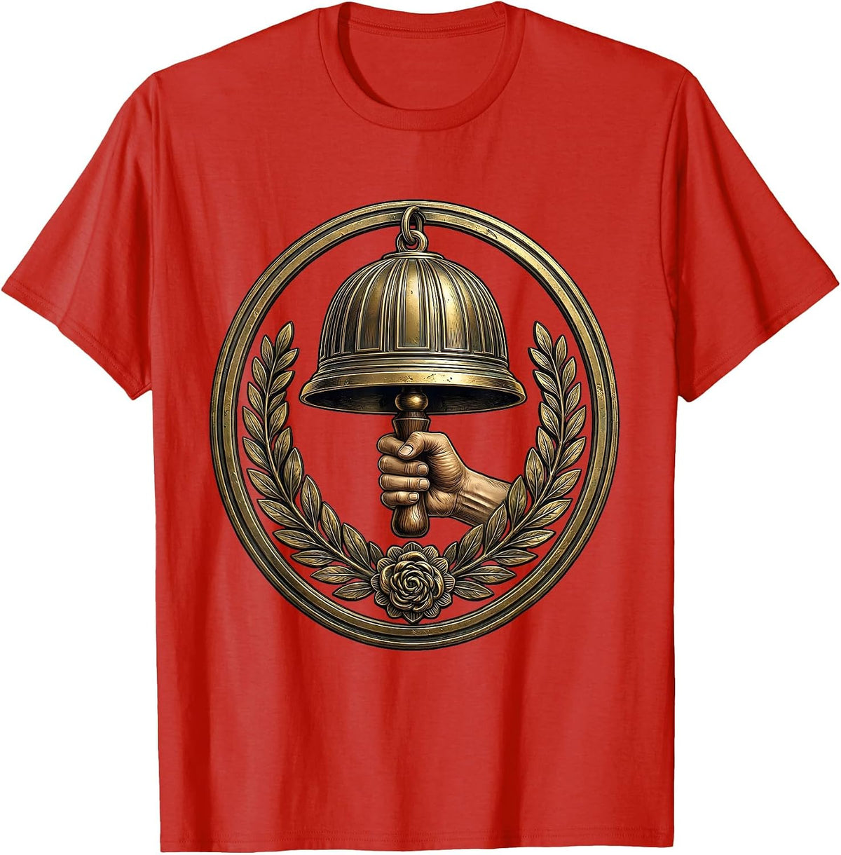 Men's Vintage Brass School Bell Graphic Design T-Shirt - Red