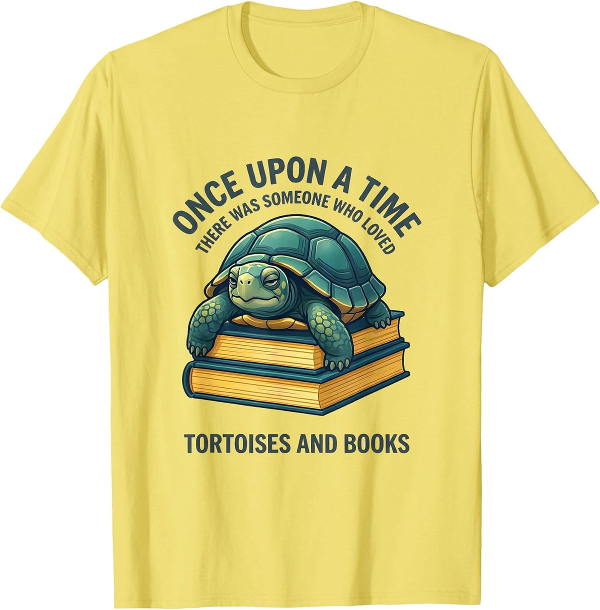 Men's Once Upon A Time Loved Tortoises And Books Humor T-Shirt - Lemon Yellow