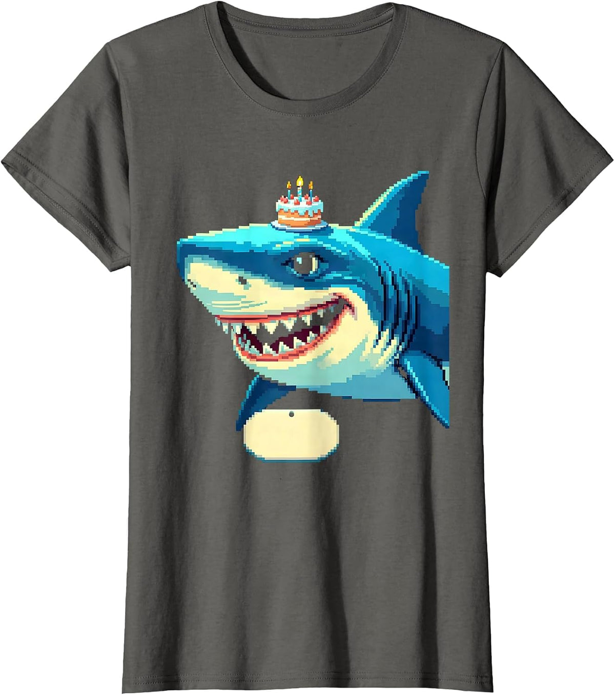 Women's Shark Birthday Party Pixel Art Kids Matching Family T-Shirt - Asphalt Grey