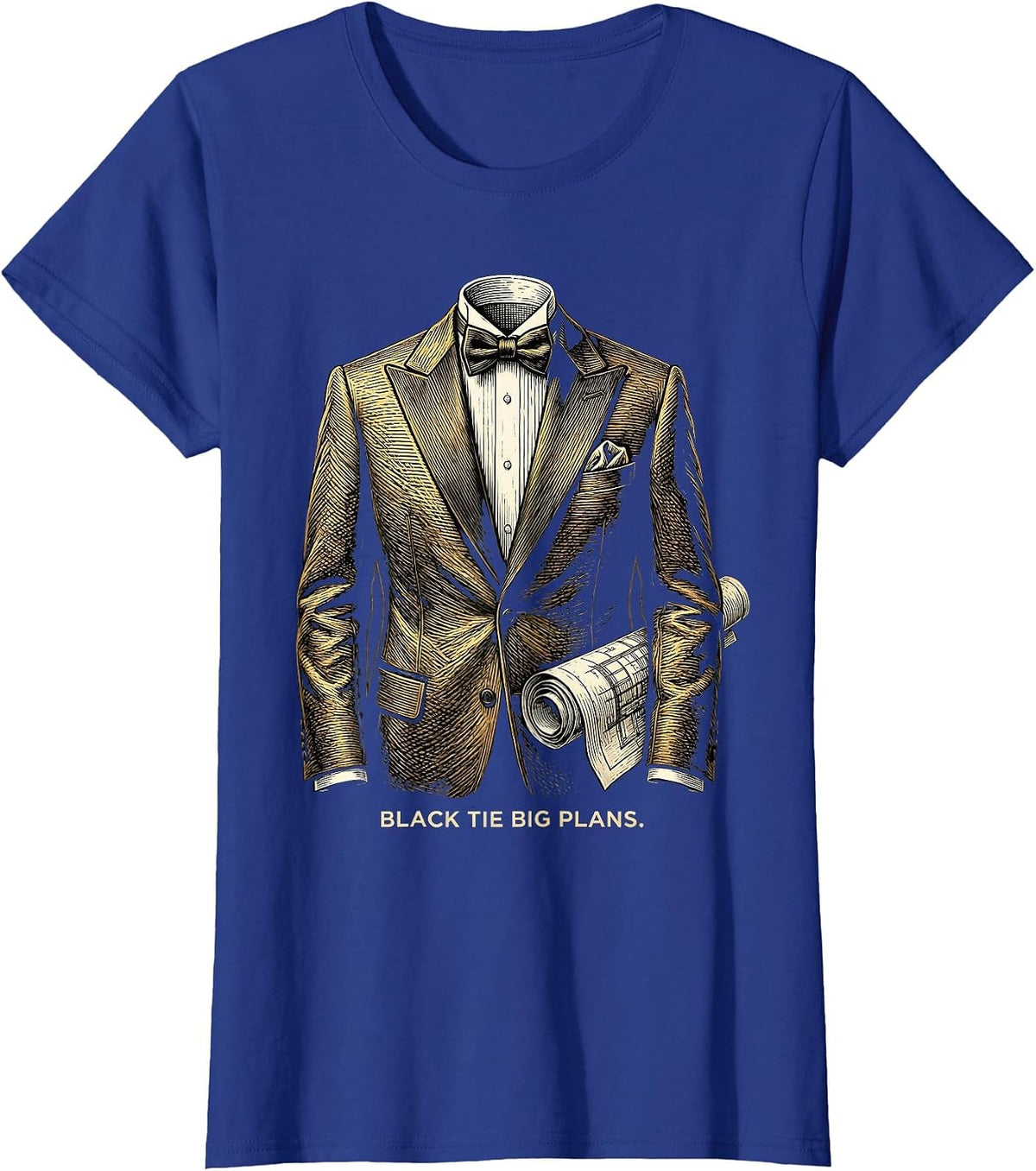 Women's Black Tie Big Plans Tuxedo Graphic Design T-Shirt - Royal Blue