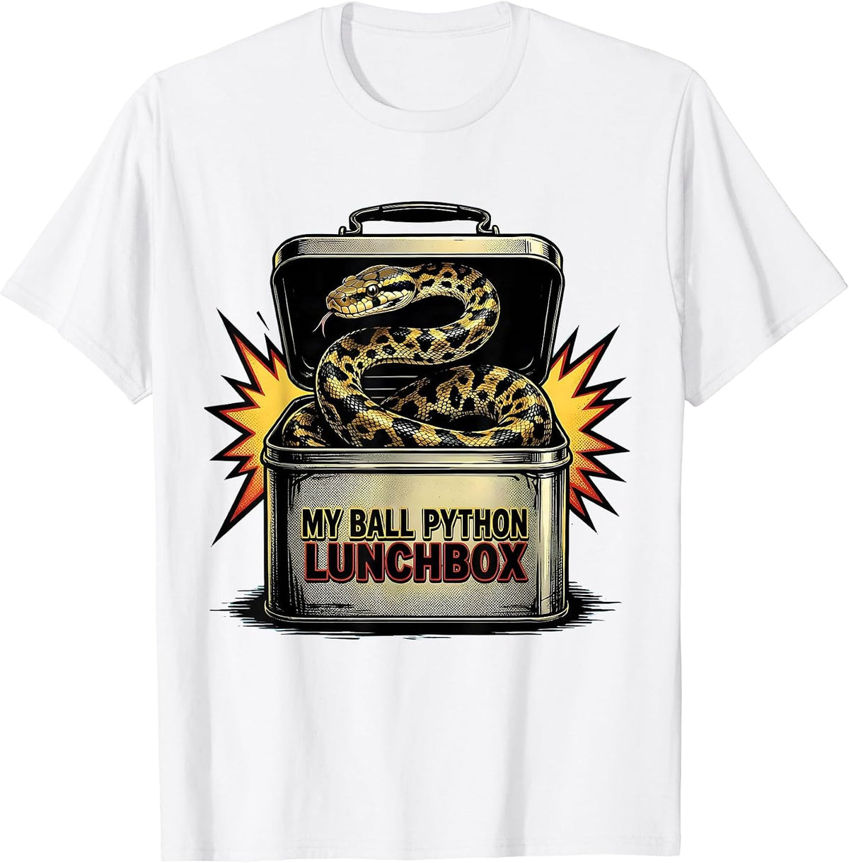 Men's My Ball Python Lunchbox Comic Book Reptile Keeper Snake T-Shirt - White