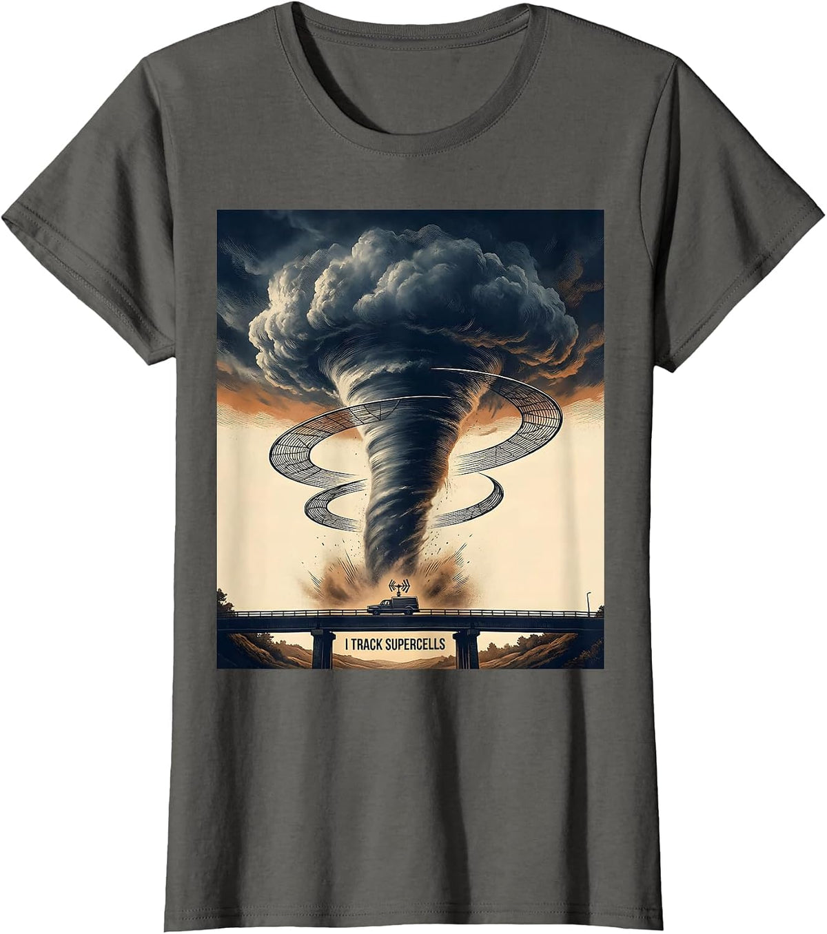 Women's I Track Supercells Vintage Storm Chaser Meteorology T-Shirt - Asphalt Grey