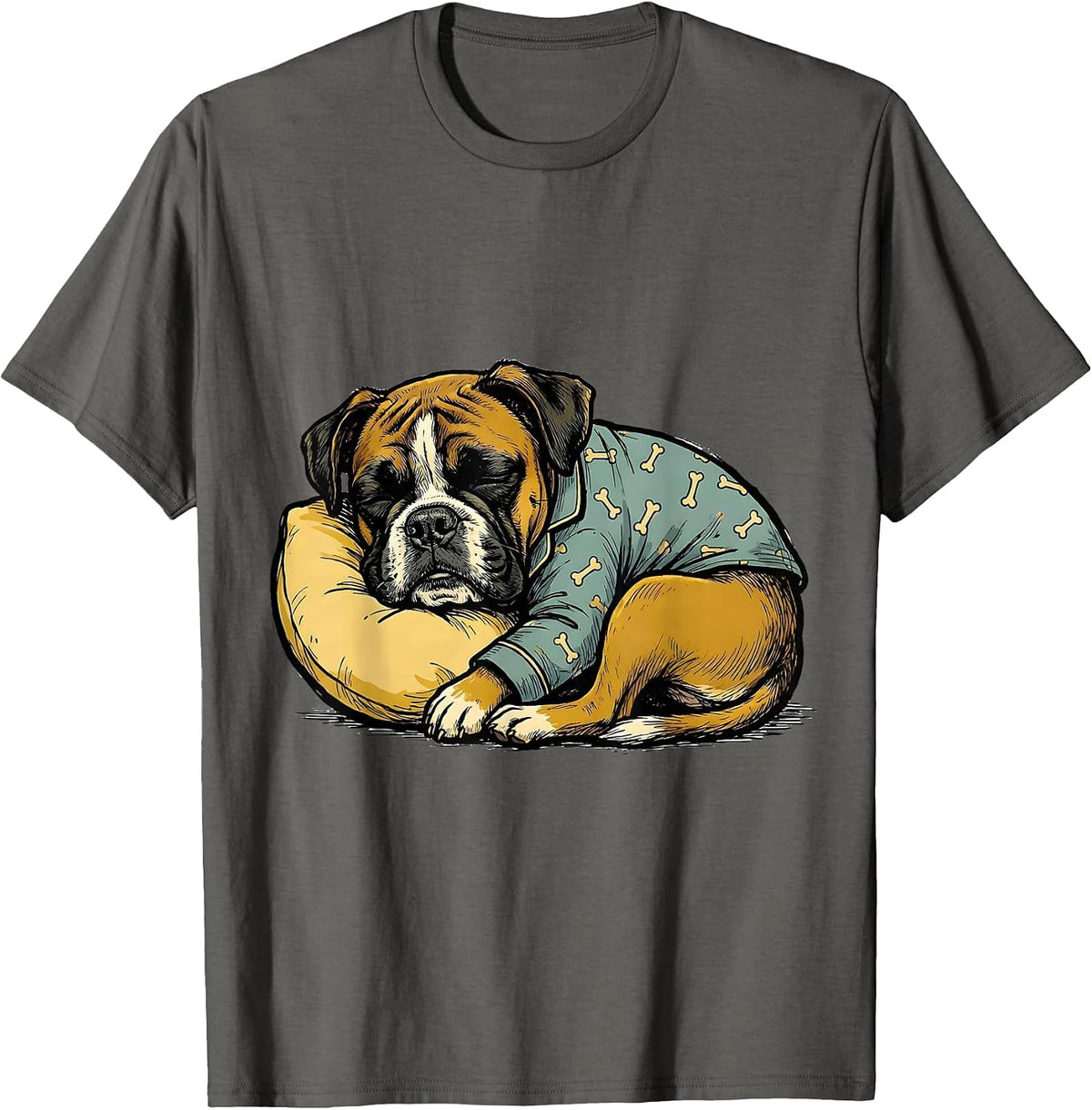 Men's Sleepy Boxer Dog Cozy Pajama Animal Lover T-Shirt - Asphalt Grey