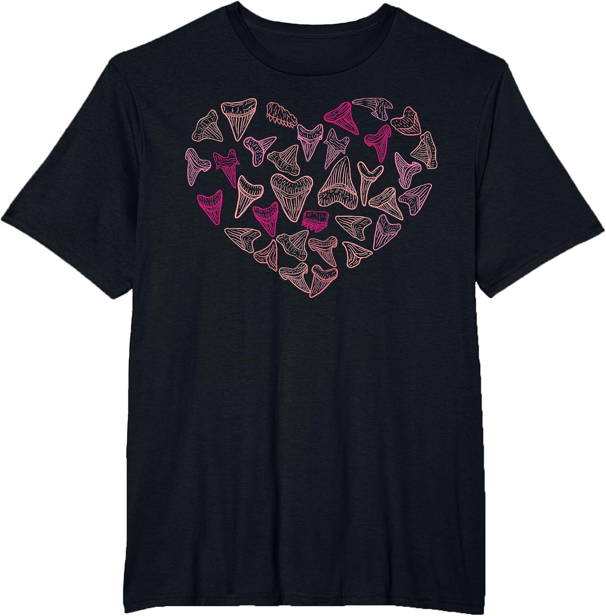 Types of Sharks, Tooth Hearts, Valentine's Day, Fossil Marine Biology T-Shirt - Black