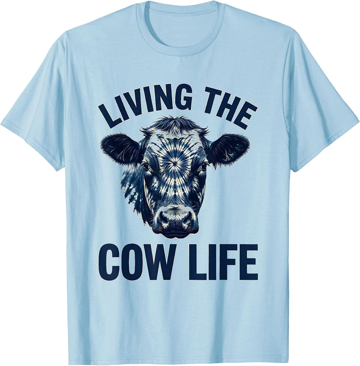 Men's Living the Cow Life Funny Farm Animal Design T-Shirt - Baby Blue