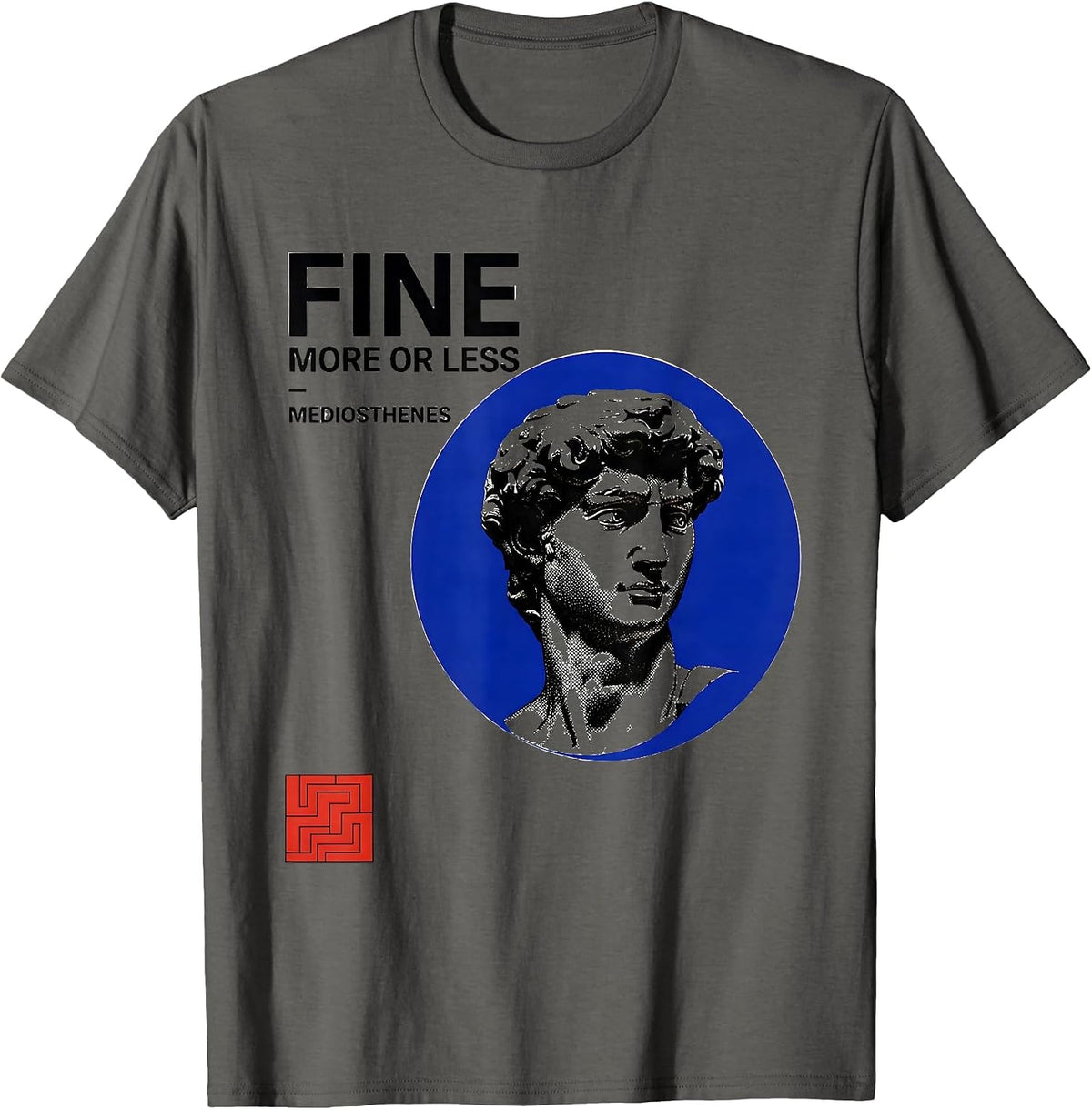 Men's Fine More or Less Mediosthenes Funny Greek Philosopher T-Shirt - Asphalt Grey