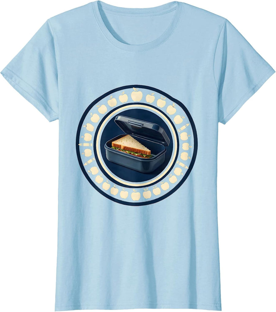 Women's Kindergarten Teacher Lunch Box Graphic T-Shirt - Baby Blue