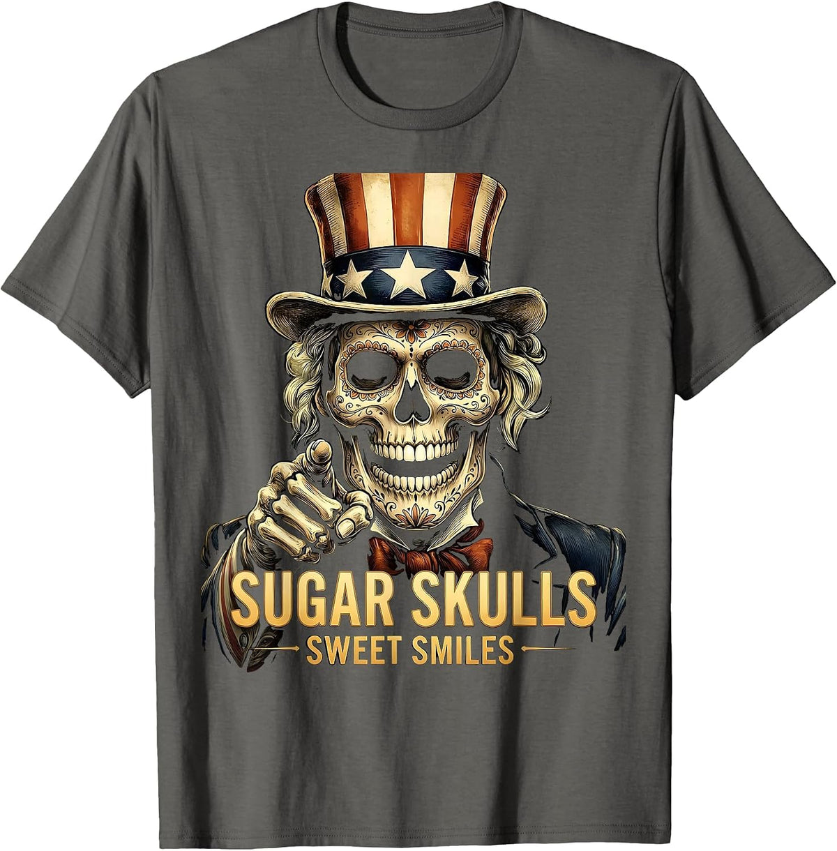 Halloween Dental Sugar Skull Teeth Sweet Smiles T-Shirt - Asphalt Grey