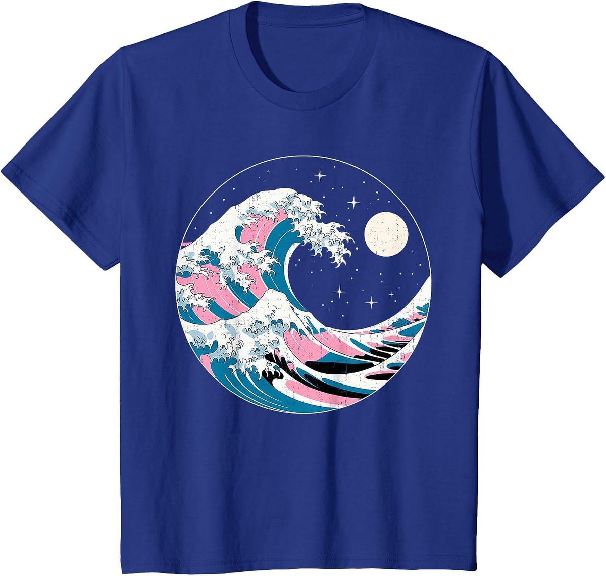 LGBTQ Pride Wave in Japanese Style Under Starry Night Moon T-Shirt - Royal Blue