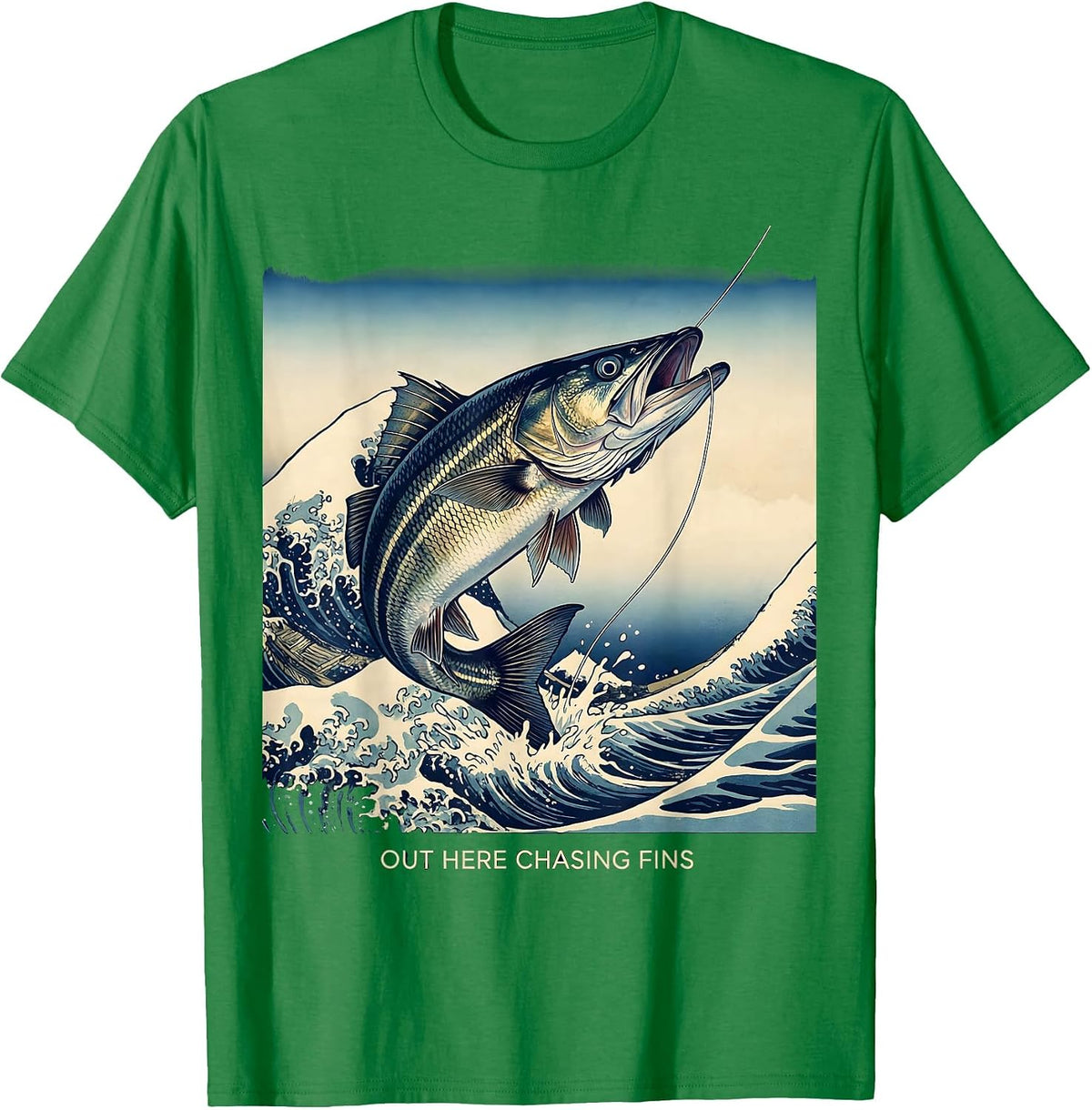 Men's Out Here Chasing Fins Fishing Graphic Design T-Shirt - Kelly Green