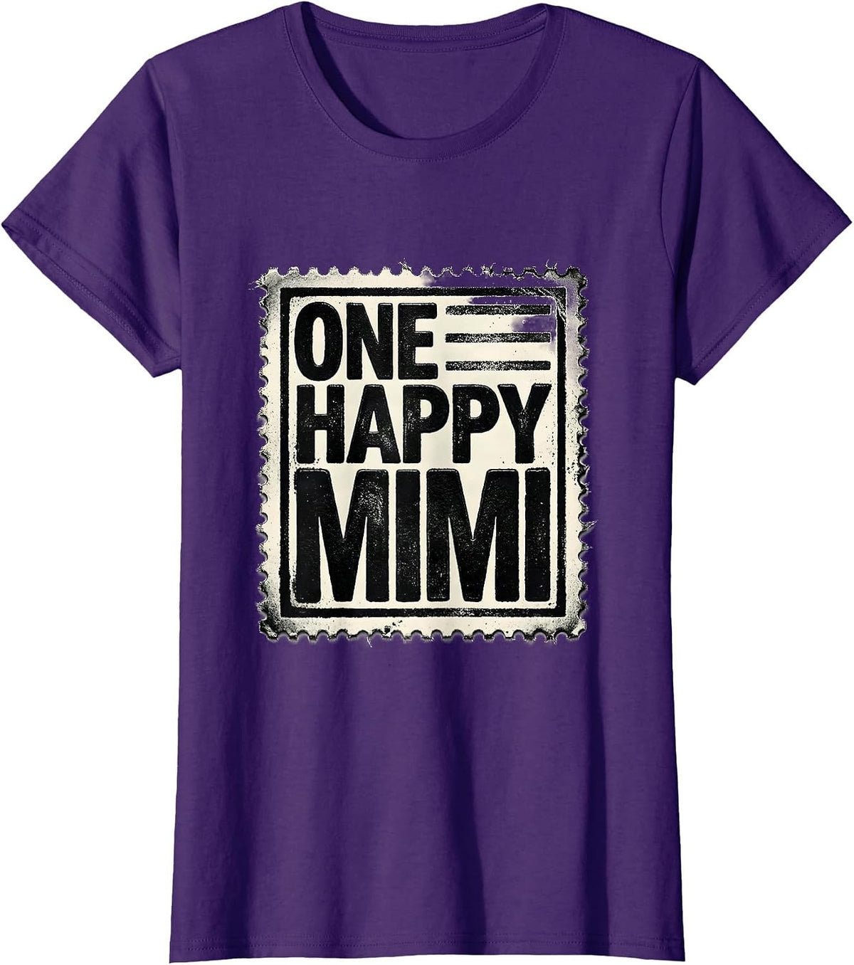 Women's One Happy Mimi Rubber Stamp First Birthday Family Matching T-Shirt - Purple