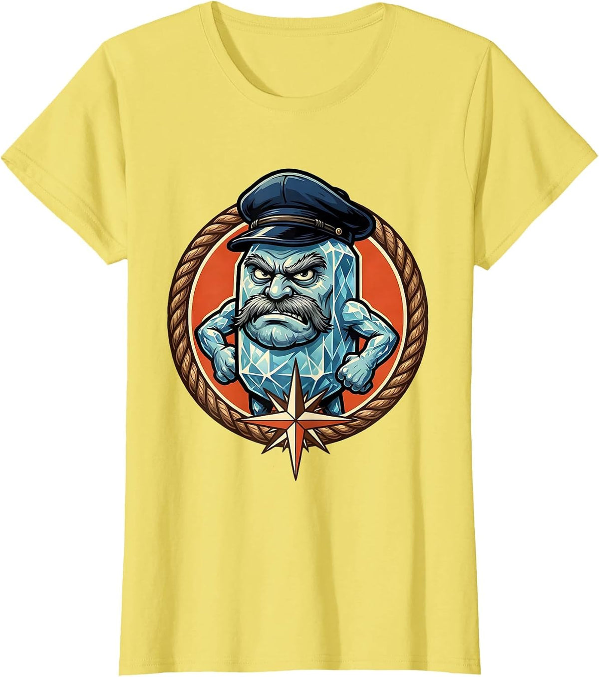 Women's Salty Sea Captain Weathered Scowl Graphic T-Shirt - Lemon Yellow