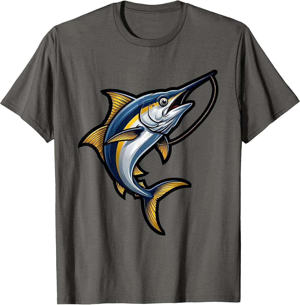 Massive Tuna Mid-Air Catch Fishing Graphic T-Shirt - Asphalt Grey