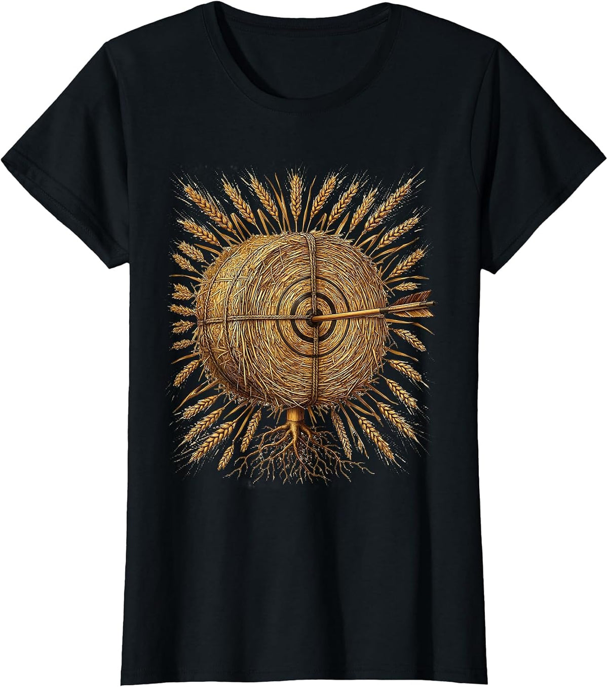 Arrow Bullseye Hay Target Archery Illustration T-Shirt - Black