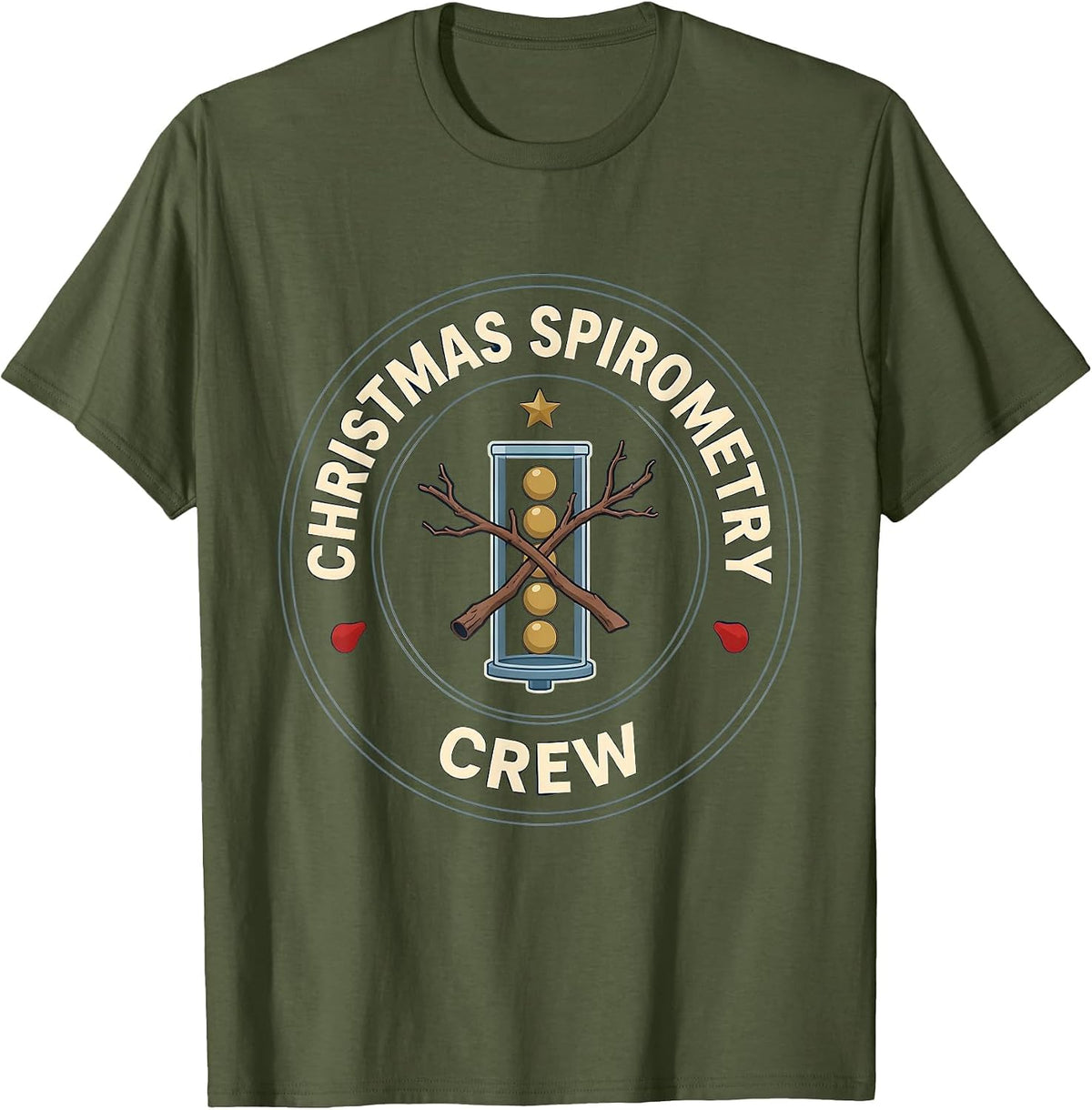 Christmas Spirometry Crew Funny Respiratory Therapist T-Shirt - Olive Green
