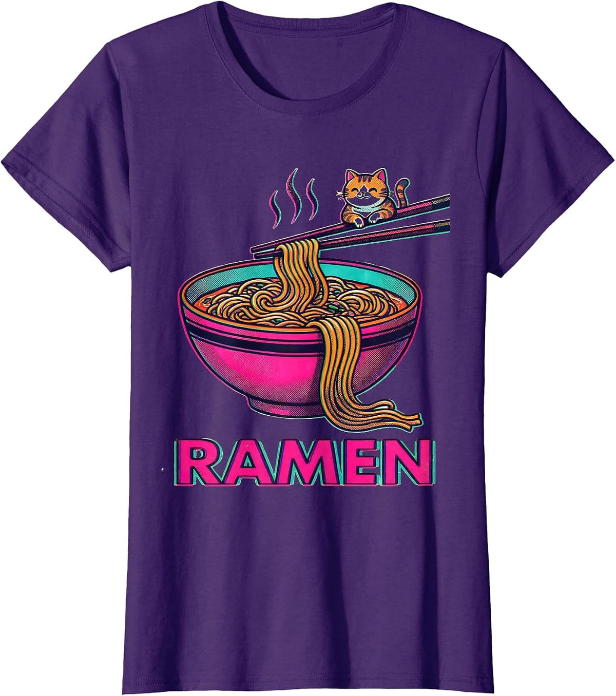 Women's RAMEN Kawaii Anime Cat Ramen Lover Funny Japanese Humor T-Shirt - Purple