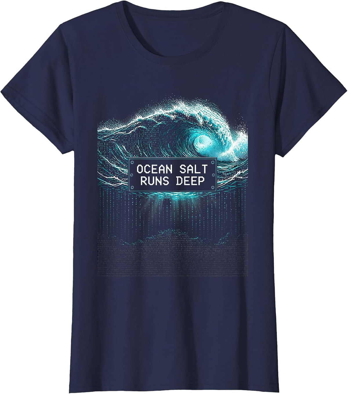 Women's Ocean Salt Runs Deep Salty Sea Design T-Shirt - Navy Blue