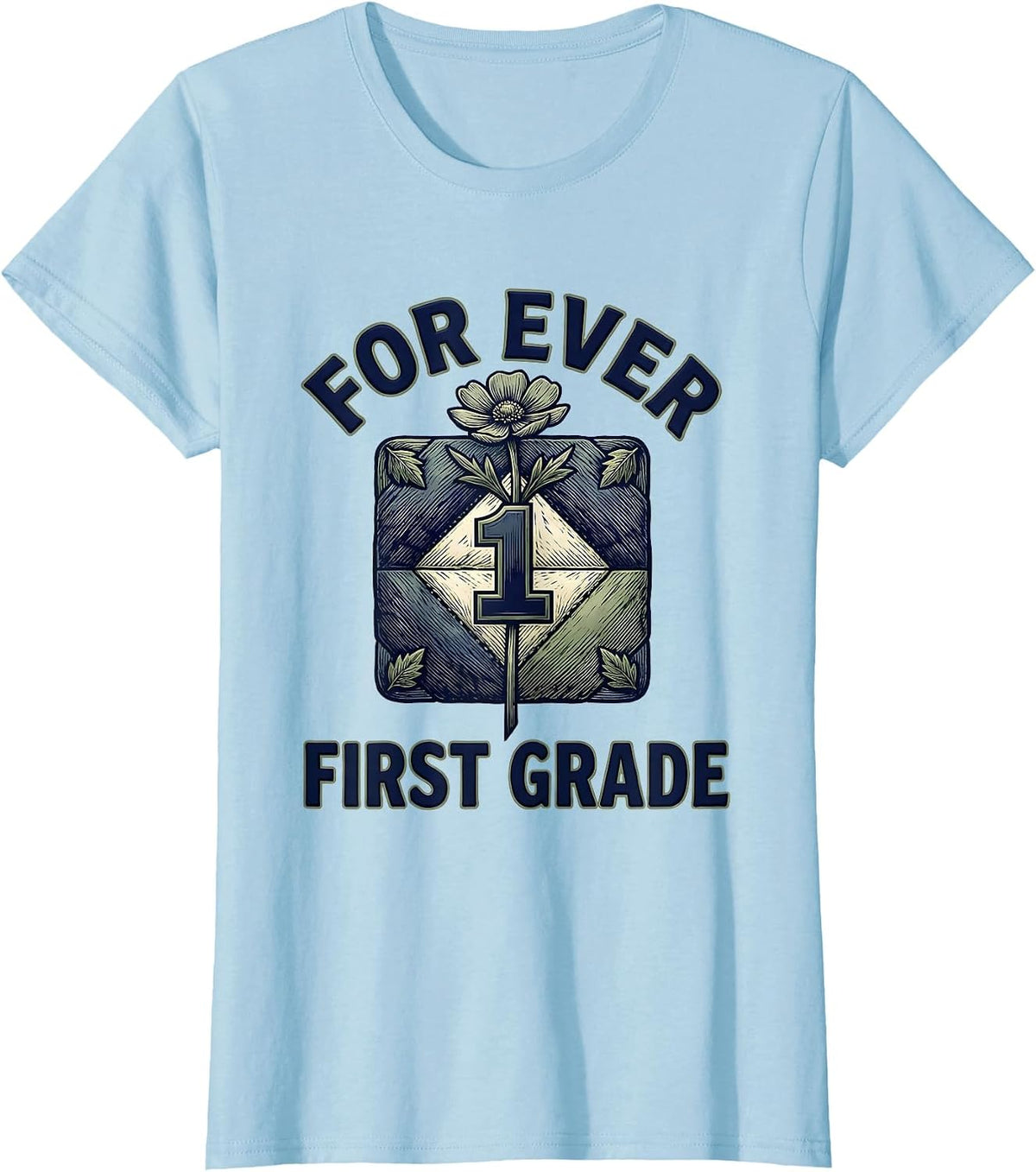 For Ever First Grade Retro Teacher Wildflower Back To School T-Shirt - Baby Blue