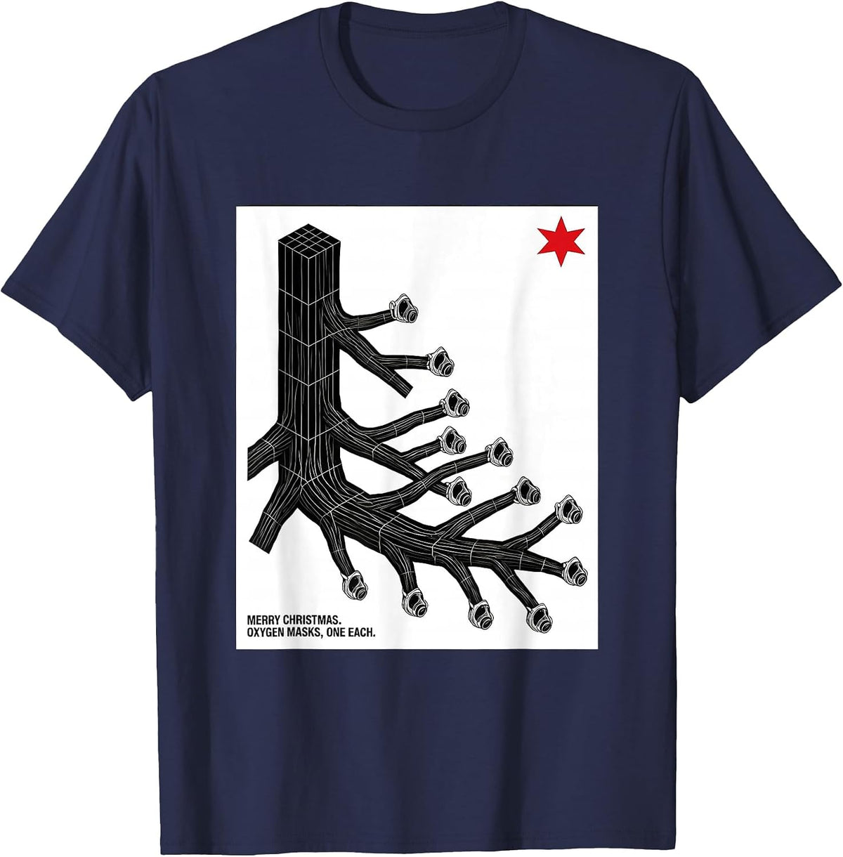 Men's Merry Christmas Oxygen Masks One Each Respiratory Therapist T-Shirt - Navy Blue