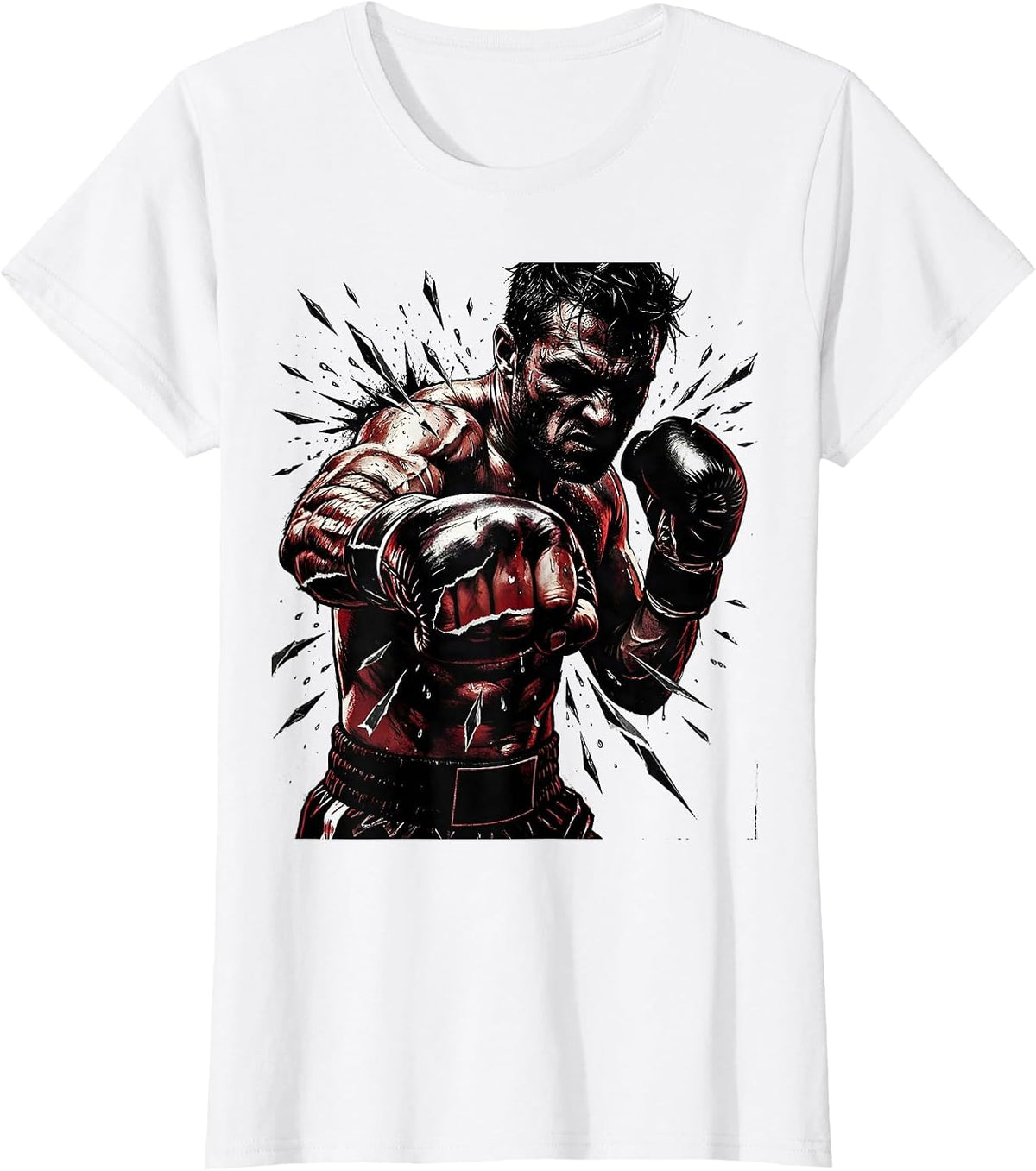 Boxer Mid-Punch Graphic with Sweat Droplets T-Shirt - White